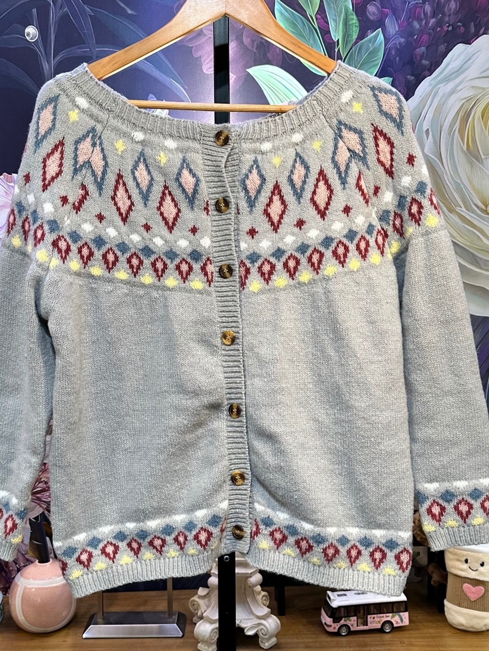 Geometric Yoke Button Cardigan Cottagecore Scandinavian Retro Preppy Unbranded
